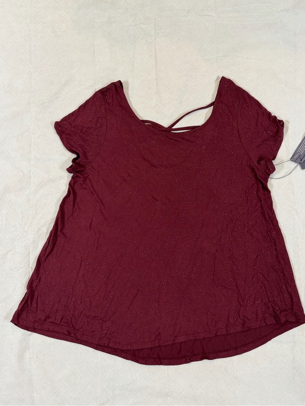 Jennifer Lopez Burgundy Sparkle Criss-Cross Back Blouse - Size 1X